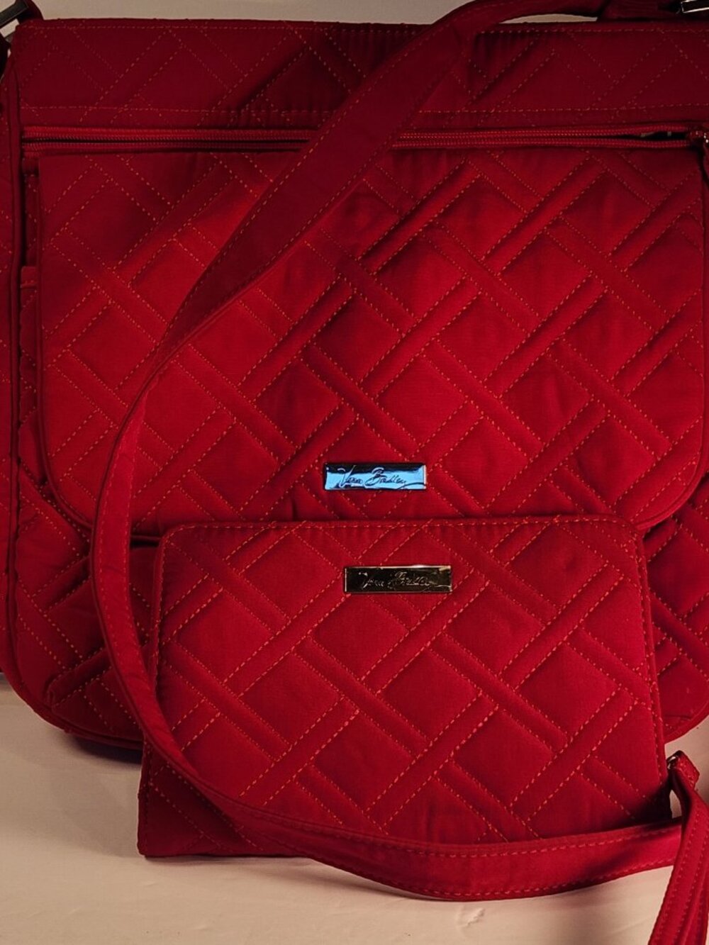 VERA BRADLEY SET Retired Red Quilted Crossbody Large Hipster and Matching Wallet